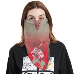 A Red And Beige Scarf With A Picture Of A Woman Holding A Tennis Racket Face Covering Bandana (triangle) by catchydesignhill