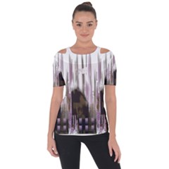 A Black And White Photo Of A Building Shoulder Cut Out Short Sleeve Top by catchydesignhill