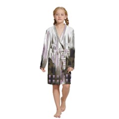 A Black And White Photo Of A Building Kids  Long Sleeve Velvet Lounge Robe