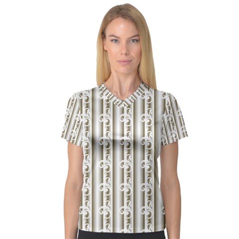 A White And Brown Striped Wallpaper With A Pattern V-neck Sport Mesh T-shirt by catchydesignhill