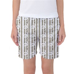 A White And Brown Striped Wallpaper With A Pattern Women s Basketball Shorts by catchydesignhill