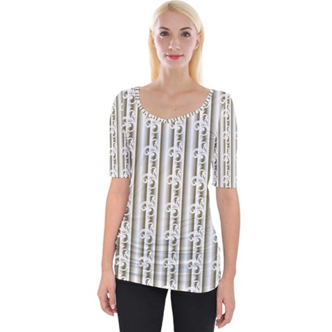 A White And Brown Striped Wallpaper With A Pattern Wide Neckline T-shirt by catchydesignhill