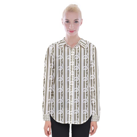 A White And Brown Striped Wallpaper With A Pattern Womens Long Sleeve Shirt by catchydesignhill