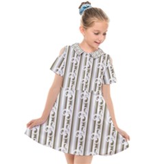 A White And Brown Striped Wallpaper With A Pattern Kids  Short Sleeve Shirt Dress by catchydesignhill