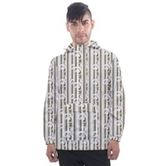 A White And Brown Striped Wallpaper With A Pattern Men s Front Pocket Pullover Windbreaker