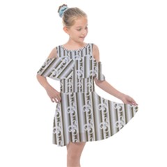 A White And Brown Striped Wallpaper With A Pattern Kids  Shoulder Cutout Chiffon Dress by catchydesignhill