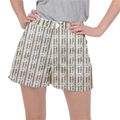 A White And Brown Striped Wallpaper With A Pattern Women s Ripstop Shorts by catchydesignhill