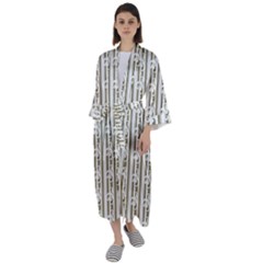 A White And Brown Striped Wallpaper With A Pattern Maxi Satin Kimono by catchydesignhill