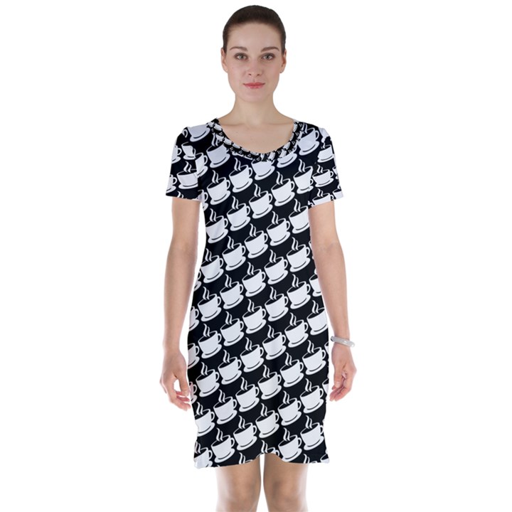 Stylish Coffee Cup Pattern Short Sleeve Nightdress