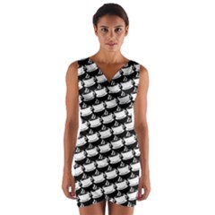 Stylish Coffee Cup Pattern Wrap Front Bodycon Dress