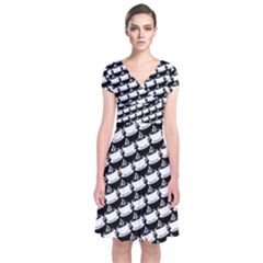 Stylish Coffee Cup Pattern Short Sleeve Front Wrap Dress