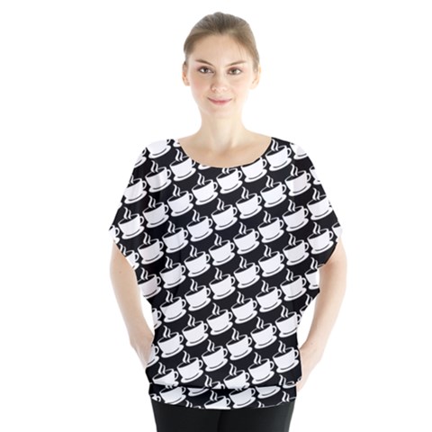 Stylish Coffee Cup Pattern Batwing Chiffon Blouse by ExtraGoodSauce