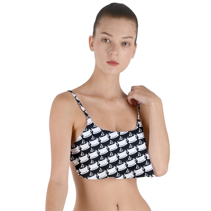 Stylish Coffee Cup Pattern Layered Top Bikini Top 