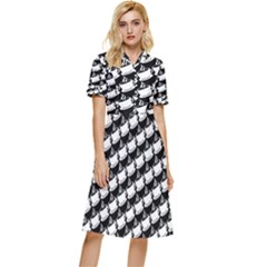 Stylish Coffee Cup Pattern Button Top Knee Length Dress