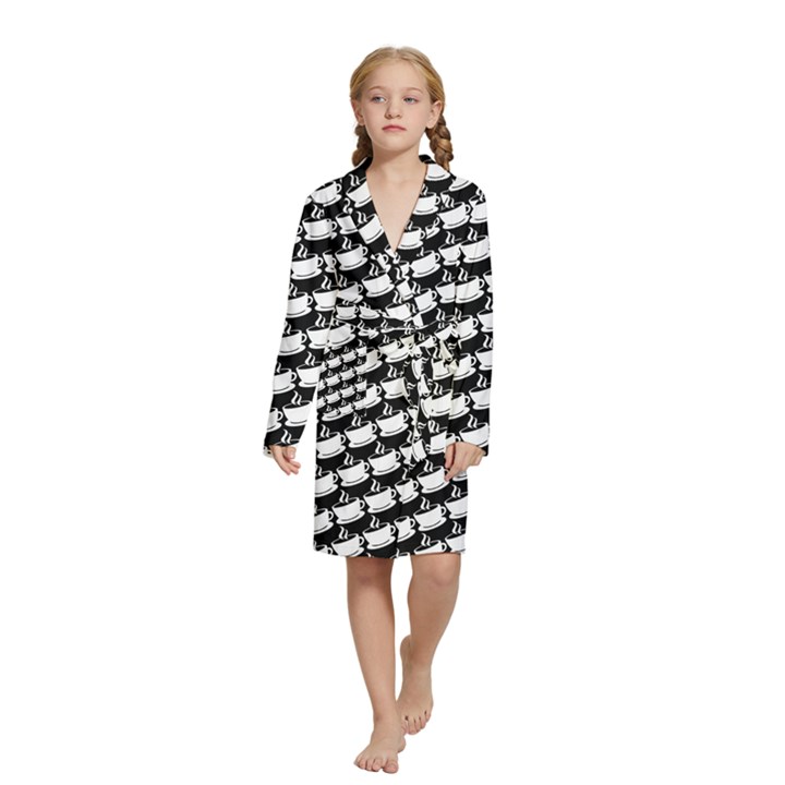 Stylish Coffee Cup Pattern Kids  Long Sleeve Velvet Lounge Robe