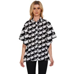 Stylish Coffee Cup Pattern Women s Batwing Button Up Shirt