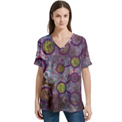 Abstract Molecular Space Art V-neck Split Shoulder Casual T-shirt by ExtraGoodSauce