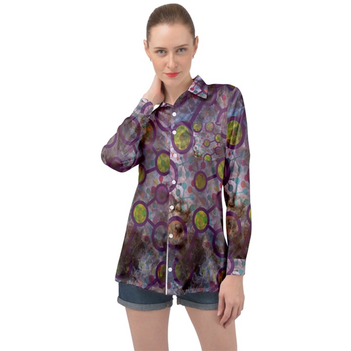 Abstract Molecular Space Art Long Sleeve Satin Shirt