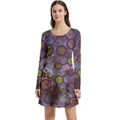 Abstract Molecular Space Art Long Sleeve Velour Skater Dress by ExtraGoodSauce