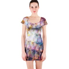 Cosmic Owls Pattern Short Sleeve Bodycon Dress by ExtraGoodSauce