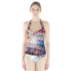 Cosmic Owls Pattern Halter Swimsuit by ExtraGoodSauce