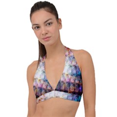 Cosmic Owls Pattern Halter Plunge Bikini Top by ExtraGoodSauce