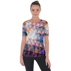 Cosmic Owls Pattern Shoulder Cut Out Short Sleeve Top by ExtraAwesomeSauce