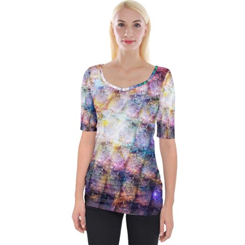 Cosmic Owls Pattern Wide Neckline T-shirt by ExtraGoodSauce