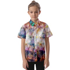 Cosmic Owls Pattern Kids  Short Sleeve Shirt by ExtraGoodSauce