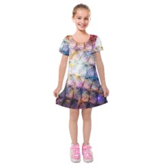 Cosmic Owls Pattern Kids  Short Sleeve Velvet Dress by ExtraGoodSauce