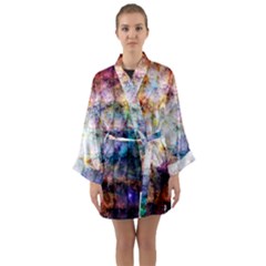 Cosmic Owls Pattern Long Sleeve Satin Kimono by ExtraGoodSauce