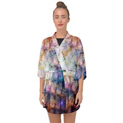 Cosmic Owls Pattern Half Sleeve Chiffon Kimono by ExtraGoodSauce