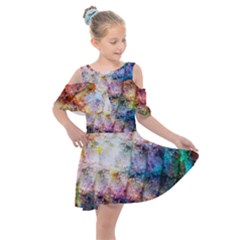 Cosmic Owls Pattern Kids  Shoulder Cutout Chiffon Dress by ExtraGoodSauce