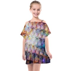 Cosmic Owls Pattern Kids  One Piece Chiffon Dress by ExtraGoodSauce