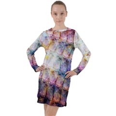 Cosmic Owls Pattern Long Sleeve Hoodie Dress