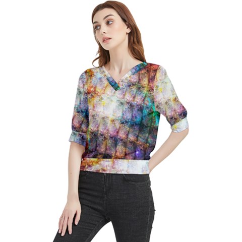 Cosmic Owls Pattern Quarter Sleeve Blouse by ExtraGoodSauce