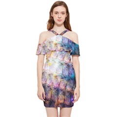 Cosmic Owls Pattern Shoulder Frill Bodycon Summer Dress by ExtraGoodSauce