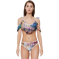 Cosmic Owls Pattern Ruffle Edge Tie Up Bikini Set	 by ExtraGoodSauce