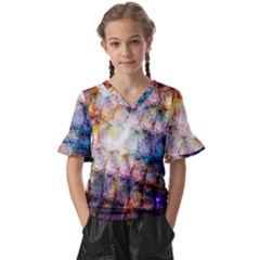 Cosmic Owls Pattern Kids  V-neck Horn Sleeve Blouse by ExtraGoodSauce