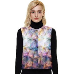 Cosmic Owls Pattern Women s Button Up Puffer Vest