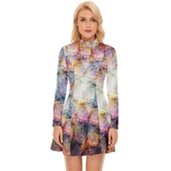 Cosmic Owls Pattern Long Sleeve Velour Longline Dress by ExtraGoodSauce