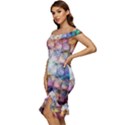 Cosmic Owls Pattern Off Shoulder Ruffle Split Hem Bodycon Dress View2