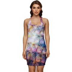 Cosmic Owls Pattern Sleeveless Wide Square Neckline Ruched Bodycon Dress by ExtraGoodSauce