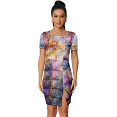 Cosmic Owls Pattern Fitted Knot Split End Bodycon Dress by ExtraGoodSauce