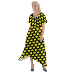 Royalty Inspired Crown Pattern Cross Front Sharkbite Hem Maxi Dress by ExtraGoodSauce