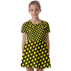 Royalty Inspired Crown Pattern Kids  Short Sleeve Pinafore Style Dress by ExtraAwesomeSauce