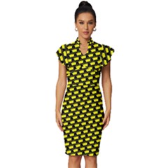 Royalty Inspired Crown Pattern Vintage Frill Sleeve V-neck Bodycon Dress