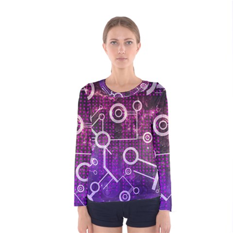 Cosmic Network Geometric Art Women s Long Sleeve T-shirt by ExtraGoodSauce