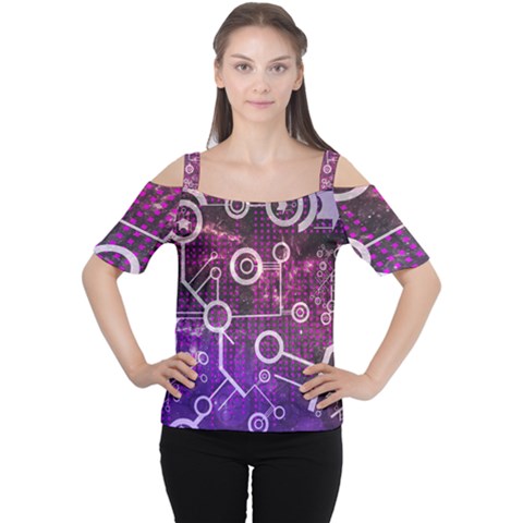 Cosmic Network Geometric Art Cutout Shoulder T-shirt by ExtraGoodSauce