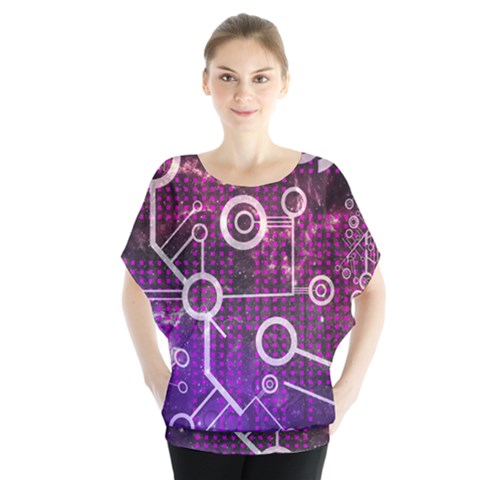 Cosmic Network Geometric Art Batwing Chiffon Blouse by ExtraGoodSauce